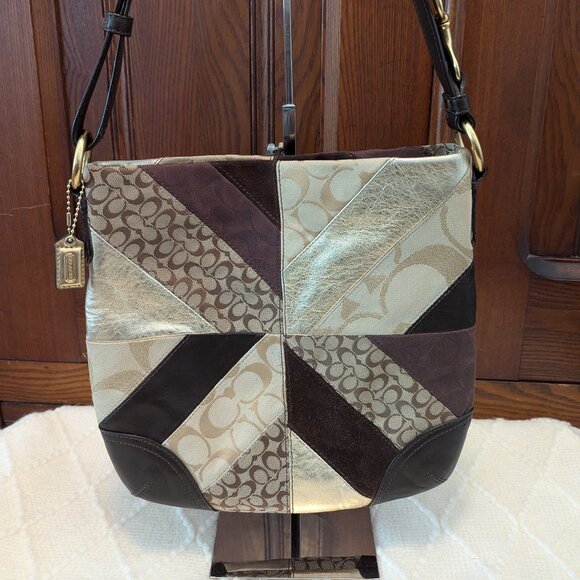 Coach Y2K Chevron Suede Patchwork bag F17706 - Picture 1 of 11